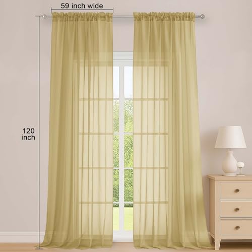 Gold Sheer Curtains 120 Inches Long 2 Panels Set (Gold / 59"W x 120"L (Pack of 2))
