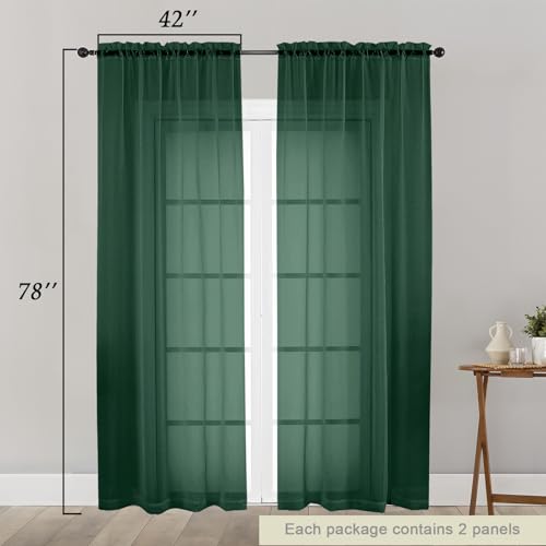 Hunter Green Sheer Curtain for Bedroom Living Room 78 Inches Long 2 Panels Set (Hunter Green / 42"W x 78"L (Pack of 2))