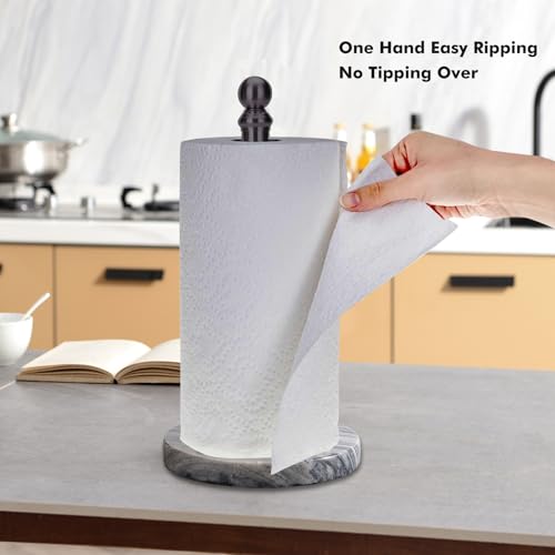 Black Paper Towel Holder Countertop with Heavy Marble Base (Black)