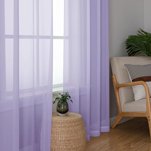 Lavender Sheer Curtains 90 Inches Long 2 Panels (Lavender / 42"W x 90"L (Pack of 2))