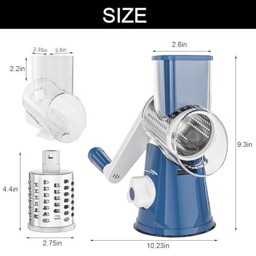 Rotary Cheese Grater Hand Crank Cheese Shredder for Fresh Cheese (5 BLADES / Dark Blue)