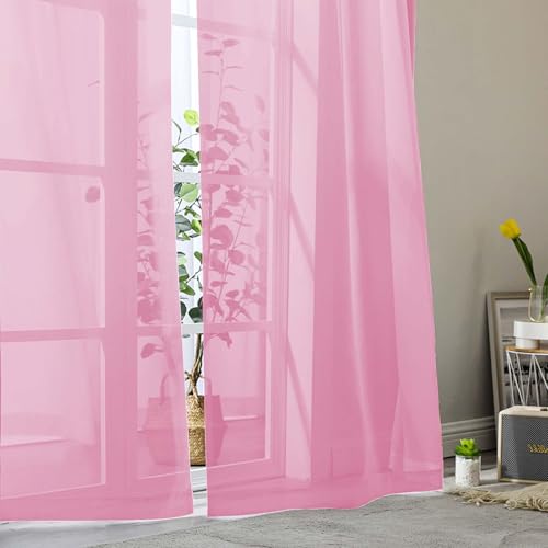 Pink Sheer Curtains 84 Inches Long 2 Panels (Pink / 42"W x 84"L (Pack of 2))