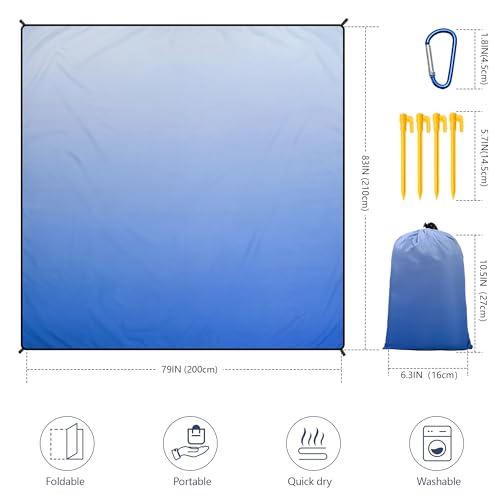 Beach Blanket Mat Waterproof Sandproof for 2 (Gradient-bluewhite / 79" X 83"（1-4person）)