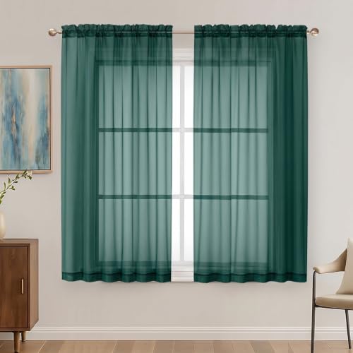 Hunter Green Sheer Curtains 63 Inches Long 2 Panels Set (Hunter Green / 59"W x 63"L (Pack of 2))