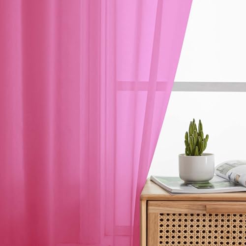 Hot Pink Kitchen Curtains 30 Inch Length Tier 2 PCS (Hot Pink / 42"W x 30"L (Pack of 2))