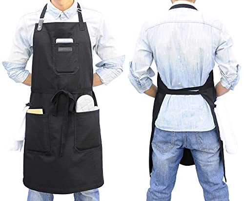 Black Kitchen Apron for Cooking (Black Cotton)