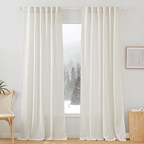 Farmhouse Boho Linen Sheer Curtains 90 inches Long for Living Room (Linen / 52"W x 90"L (Pack of 2))