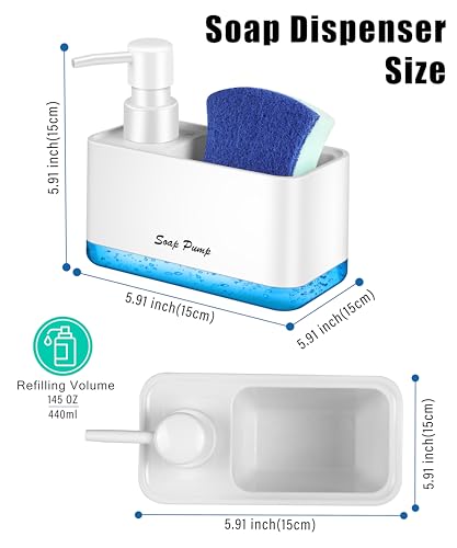 Dish Soap Dispenser with Sponge Holder (White)
