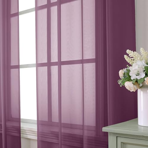 Plum Purple Sheer Curtains 84 Inches Long 2 Panels (40"W x 84"L (Pack of 2) / Plum)