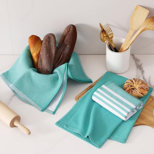 Cotton 380 GSM Premium Kitchen Towels (Teal / 18" X 28" - 12 Pack)