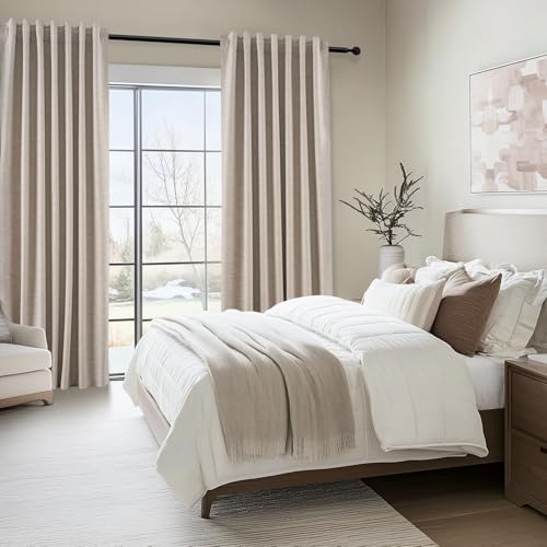 Linen Blackout Curtains 120 Inches Long for Bedroom 100% Black Out Luxury Farmhouse Ceiling Track Curtains with Hooks Drapes for Sliding Glass Patio Doors Inside 10 ft Large Window (Linen / 52"W x 120"L (Pack of 2))
