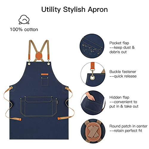 Chef Apron with Cross Back Straps for Men Women (Navy, 6pack)
