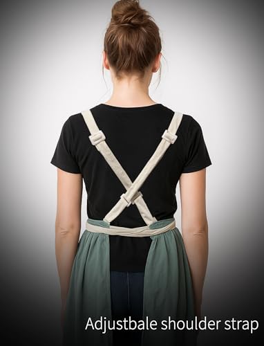 Vintage Pinafore Apron Dress for Women with Pockets Cute Floral Chef Aprons for Kitchen Cooking Baking Gardening (Sage Green)