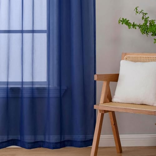 Sheer Curtains 84 Inches Long 2 Panels Set for Bedroom Living Room (Royal Blue / 42"W x 84"L (Pack of 2))