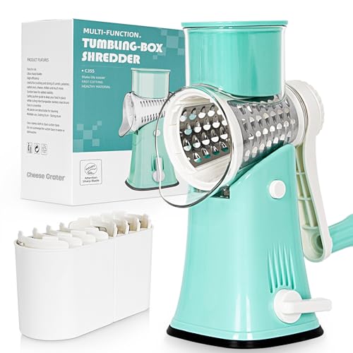 Blue 5‑in‑1 Hand Crank Rotary Cheese Grater for Kitchen (Blue / 5 Blades)