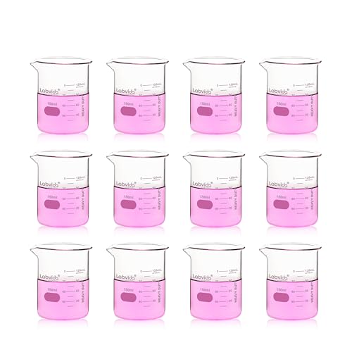 12pcs 150ml Upgrated Thick Glass Beakers (12pcs of Vol.150ml)