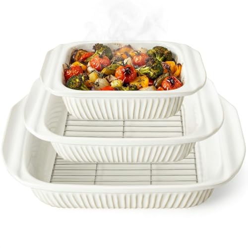 Casserole Dishes For Oven (White / 5.1Qt/2.3Qt/1.1Qt (With Racks))
