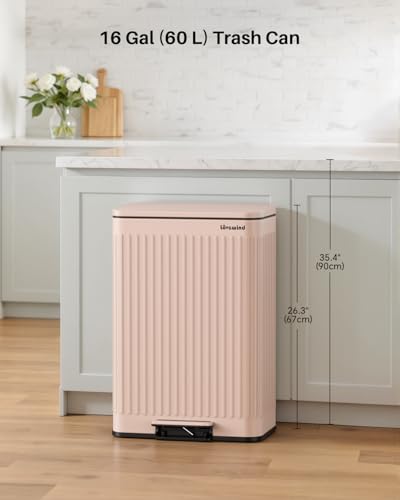 60 Liter 16 Gallon Stainless Steel Trash Can with Soft (Pink / 16 Gallon)
