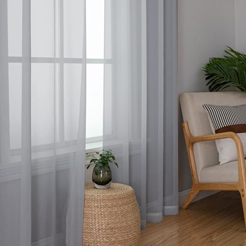 Light Grey Sheer Curtains 72 Inches Long 2 Panels for Living Room (Light Grey / 42"W x 72"L (Pack of 2))