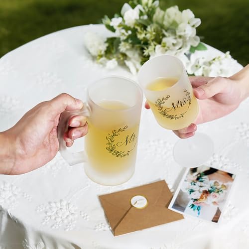 Mr and Mrs Champagne Flutes for Couples Wedding Anniversary (Frosted Mr & Mrs / Set of 2（Gift box）)