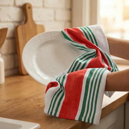 Kitchen Towels Cotton Dish Towels 20”x30” (20" x 30" (Set of 6) / 044 Red/Green/White)