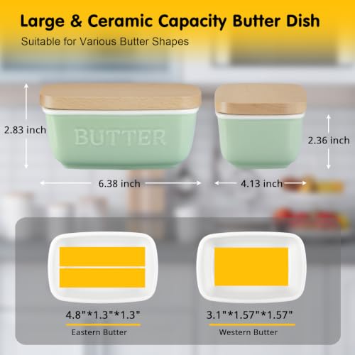 Ceramic Butter Dish with Lid for Countertop (Soft Sage Green)