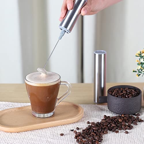 Milk Frother Handheld Battery Operated Frother for Coffee (Body silver+patent whisk)