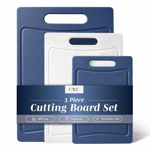 Non Slip Cutting Board Set (3 Cutting Boards / Blue and White Marble)