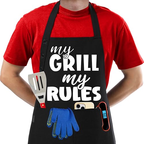 Kitchen Apron for Women & Men Waterdrop Resistant (1 Pack - Black - My Grill My Rules)