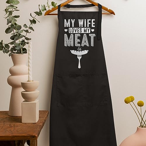 Aprons For Husband BBQ Cooking Baking Grilling Funny Aprons for Men Anniversary Birthday Valentines Apron with Pockets Gifts (Husband)