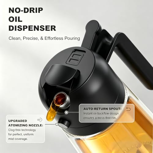 2-in-1 Olive Oil Sprayer for Cooking, Dispenser Bottle (Black) (Black)