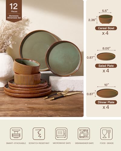 Dinnerware Set for 4 (Moss Green & Brown)