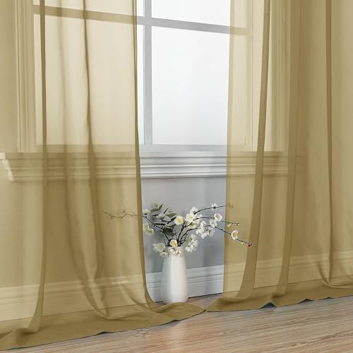 Gold Sheer Curtains 63 Inches Long 2 Panels (Gold / 42"W x 63"L (Pack of 2))
