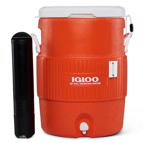 10 Gallon Portable Sports Cooler Water Beverage Dispenser with Flat Seat Lid (Orange 10 Gallon)