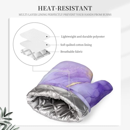 Oven Mitts and Pot Holders Pastel Purple Marble Silicone Kitchen Accessories Set of 4 Heat Resistant Long Gloves Potholder Non (A063213)