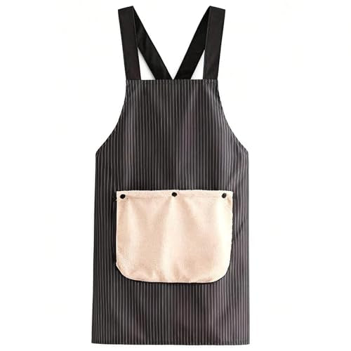 Kitchen Apron with Pockets and Hand Towels (Black)