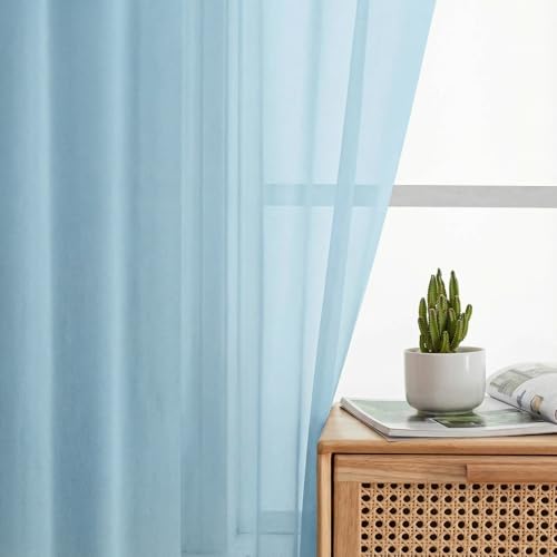Sheer Curtains 84 Inches Long 2 Panels Set for Bedroom Living Room (Sky Blue / 42"W x 84"L (Pack of 2))