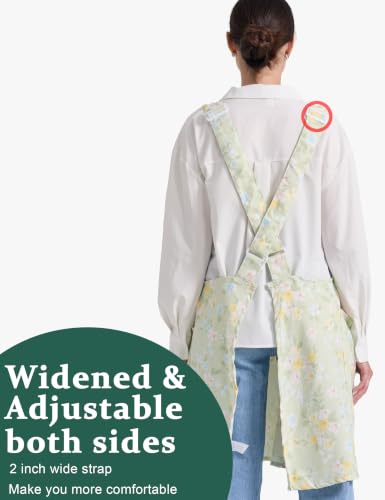 Cozy Adjustable Cross Back Aprons for Women with Pockets Cotton Linen Cooking Kitchen Baking Colorful Flowers (Colorful Flowers)