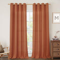 Terracotta Semi Sheer Linen Curtains 90 Inch for Living Room 2 Panels (52"W x 90"L (Pack of 2) / Silver Grommet-terracotta)