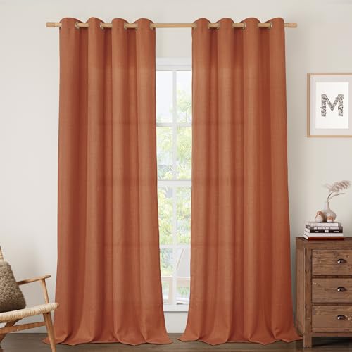 95 Inch Long Terracotta Linen Sheer Curtains for Living Room 2 Panels (52"W x 95"L (Pack of 2) / Silver Grommet-terracotta)
