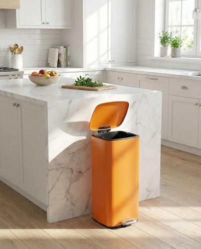 8 Gallon Step Square Trash Can with Soft (Orange)