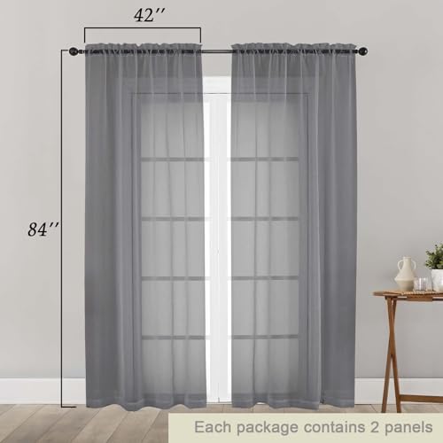 Grey Sheer Curtains 84 Inches Long 2 Panels (Grey / 42"W x 84"L (Pack of 2))