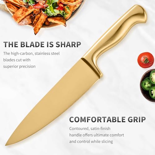 15 Piece Gold Kitchen Knife Block Set with Sharpener (Gold)