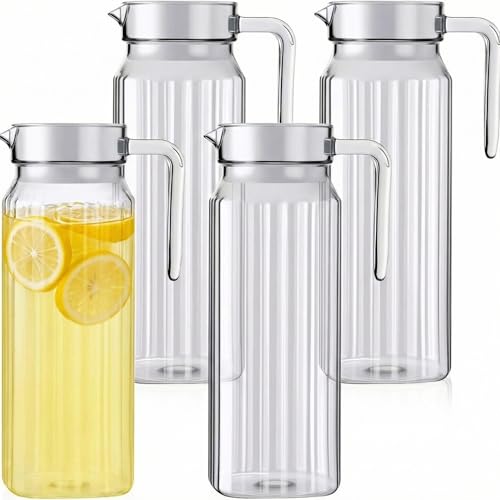 4 Pcs Acrylic Water Pitcher with Lid (37 oz / stripe)