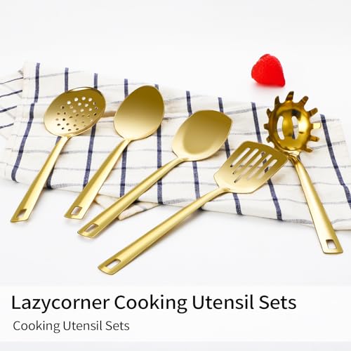 Cooking Utensil Set 11 Pcs Stainless Steel Kitchen Utensils Set Wok Utensils Kitchen Tool Set Spatula Set Heat Resistant Metal Kitchen Tools Ergonomic HandleEasy to Clean Dishwasher Safe (Gold)