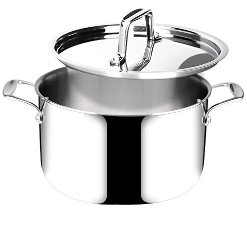 Tri Ply Stainless Steel Stock Pot with Lid 6.5 Quart (6.6 Quarts)