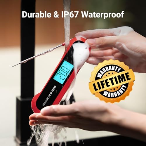 Professional 3X Faster 0.5sec Instant Read Meat Thermometer Digital (Red & Black)
