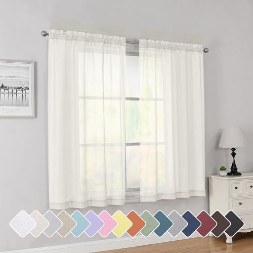 Ivory Short Sheer Curtains 45 Inch Length for Small Windows (Ivory / 42"W x 45"L (Pack of 2))