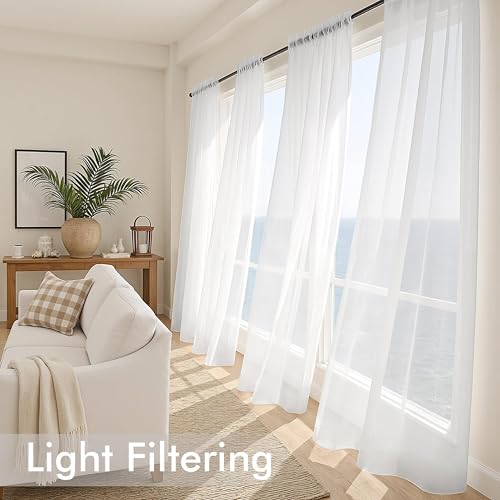 4 Panels White Extra Wide Sheer Curtains 59 x 96 Inches (59"W x 96"L (Pack of 4) / White)
