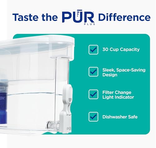 Plus 30 Cup Water Filter Dispenser with 1 Lead (PUR PLUS Lead Reducing Filter / White)